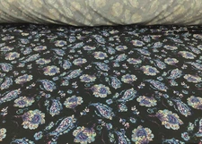 Printed DTY Spandex Stretch Apparel Fabric Black Slate Blue Paisley Floral J313