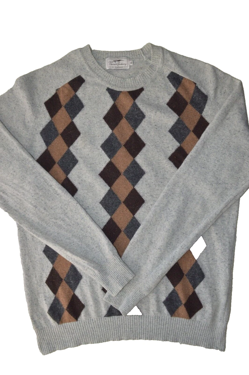 THOMAS BURBERRY MENS CREW NECK ARGYLE DIAMOND JUMPER SIZE XL WOOL
