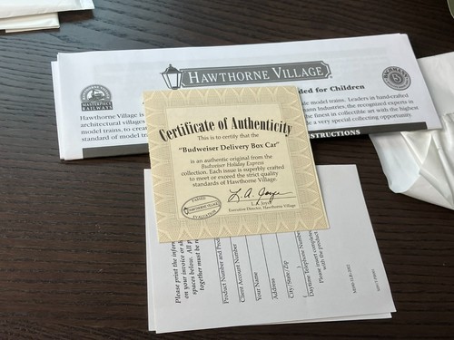 Hawthorne Village Train Certificate of Authenticity lot of 10 Budweiser Combine - Picture 5 of 9
