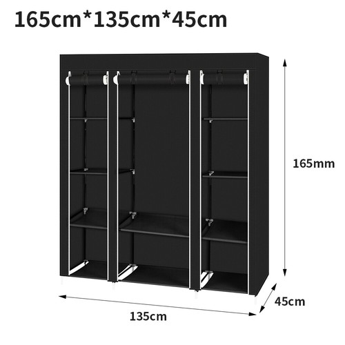 PRACTICAL FABRIC CANVAS WARDROBE HANGING RAIL SHELVING CLOTHES STORAGE