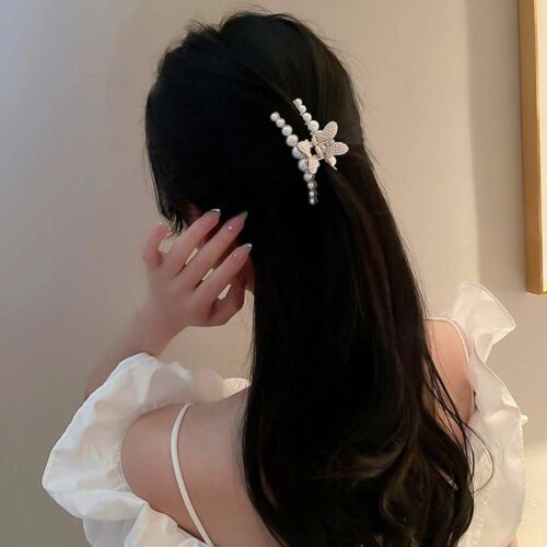 Pearls Korean Butterfly Hair Clips Hair Accessories Crab Clip Metal Hair Claw - Picture 9 of 10