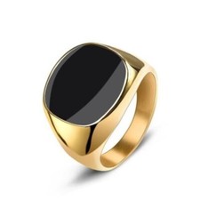 Natural Black Onyx Men's Ring Gold Plated Men's Wedding Engagement Silver Ring