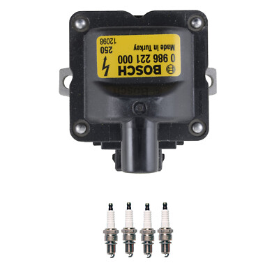 Bosch 1 Ignition Coil Denso 4 Iridium TT Spark Plug Kit For Golf Jetta Colt L4