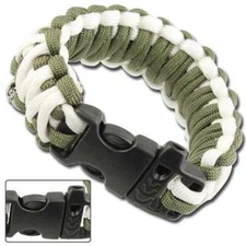 TYPE III PARACORD BRACELET | OLIVE & WHITE NYLON COBRA WEAVE W/ SURVIVAL WHISTLE
