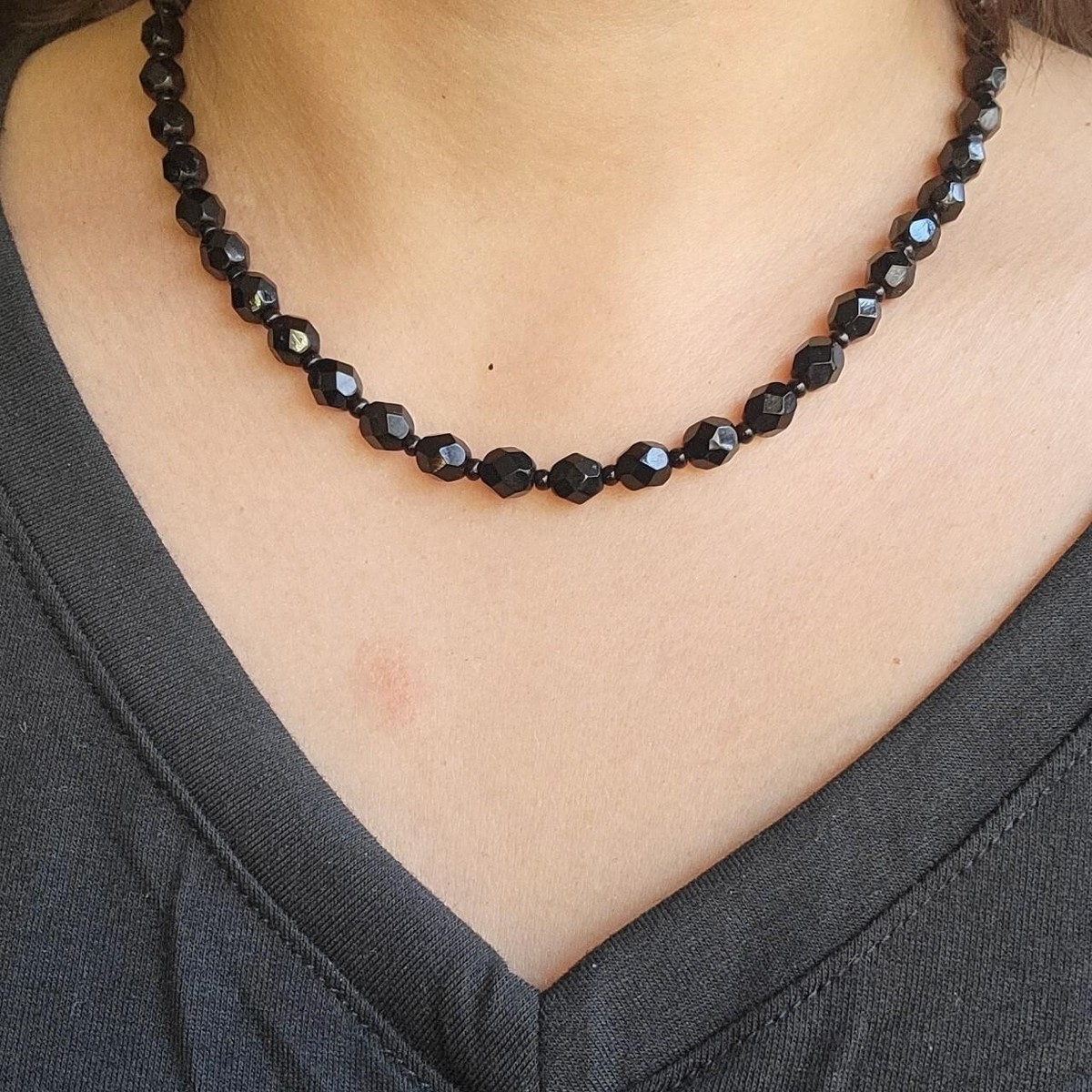 ★関税込★VINTAGE HOLLYWOOD★Black Stone Beads Necklace★ Classic Black Beaded Necklace | eBay