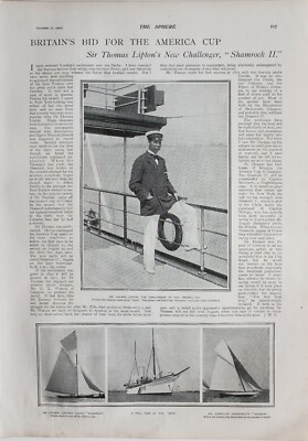 1900 DRUCK SIR THOMAS LIPTONS KLEEBLATT II YACHT AMERIKANISCHE TASSE VANDERBILTS REGENBOGEN