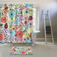 Blue Horn Waterproof Bathroom Polyester Shower Curtain Liner Water Resistant