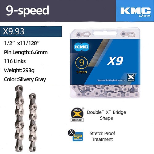 KMC 9 Speed Chain X9 Silver 116 Link Stretch-proof MTB Bicycle Road Univesal - Picture 4 of 7