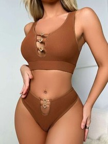 Women's Sexy Bra and Panty Sets Cute Rhinestone Heart Ring Linked Lingerie Set