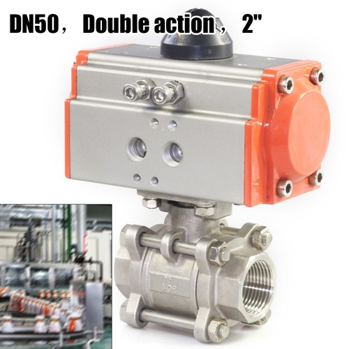Válvula de bola neumática de 2 pulgadas Válvula accionada por aire Acero inoxidable Doble acción 1000 PSI - Imagen 2 de 12