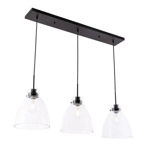 Living District Frey 3-Light Mid-Century Metal Pendant in Black and Clear - Picture 4 of 7