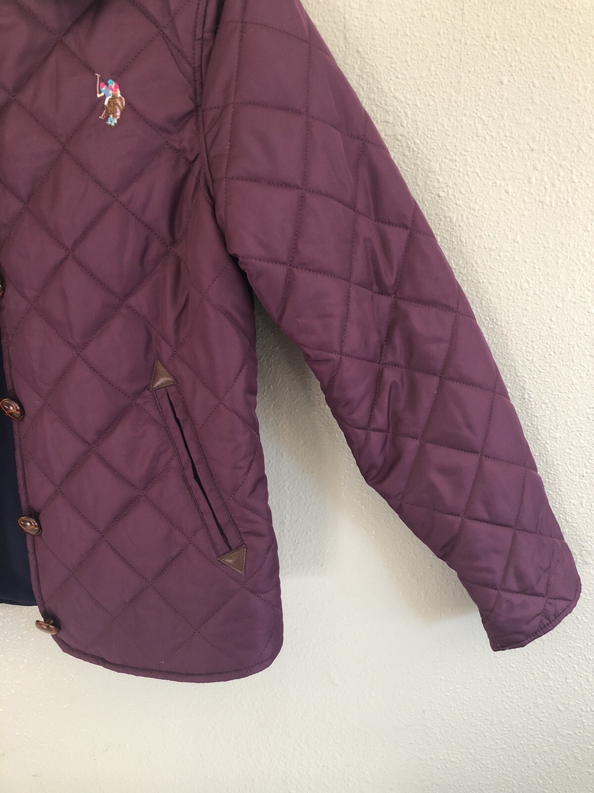 PONY POLO Puffer Trapuntato Donna Piccola Viola Giacca Bottone Cappotto Sherpa Finitura Xlnt