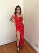 Contrast Sequin One Shoulder Split Thigh Evening Dress