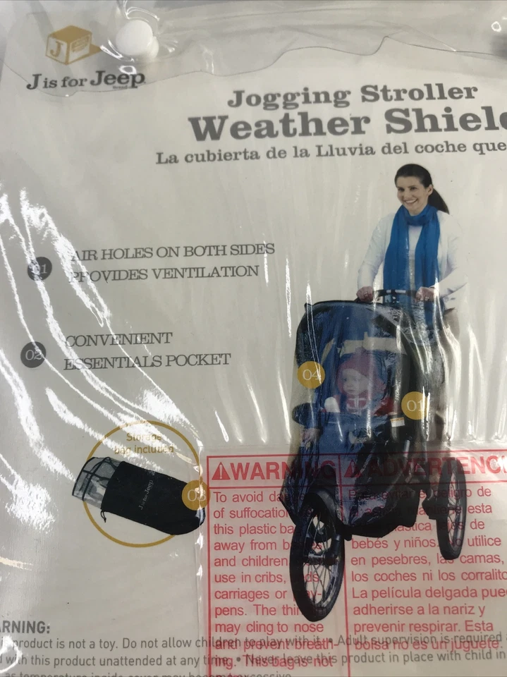 Jogging Stroller Weather Shield J is for Jeep Brand Storage bag Clear View  NEW - Image 4 of 4
