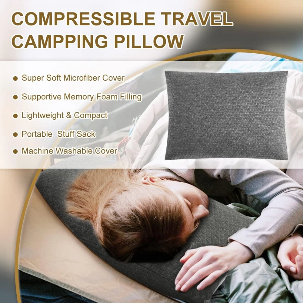 Travel Pillow Compressible Camping Pillow for Sleeping Shredded Memory Foam Pill