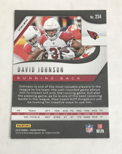 Panini Prizm 2019 fútbol americano David Johnson al por menor tarjeta roja SSP #234! - Imagen 2 de 2