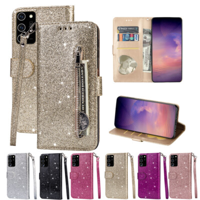 Bling Glitter Wallet Leather Case For Samsung S26 Ultra/S25/S24/S21/A13/A14/A53
