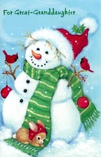 Cute CHRISTMAS Card FOR GREAT-GRANDDAUGHTER, Snowman by Gallant Greetings +✉