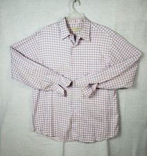 Tommy Bahama Dress Shirt Mens L Large 16.5 Pink Blue Plaid Casual Long Sleeve