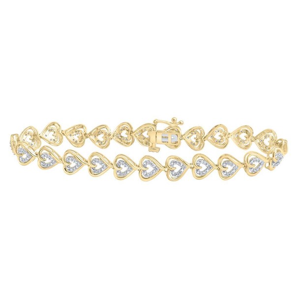 10K Gelbgold Diamant Damen Fancy Herz Link Tennis Armband 1/2 Karat 18.4Cm-image