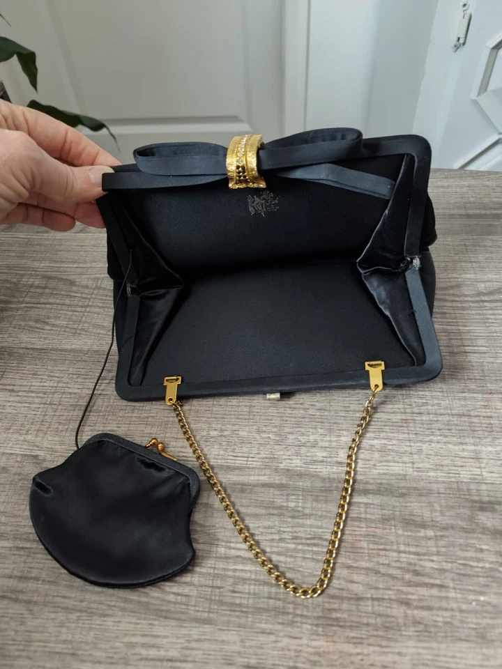 Bolso de noche vintage After Five L&M negro satinado años 50 10"x6" y monedero Foto 4 de 4