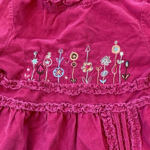 Deux Par Deux red corduroy embroidered floral ruffle dress girls 4 - Picture 3 of 9