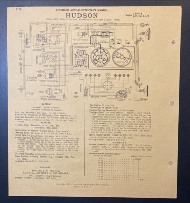 1949 Hudson Models 493 Super & 494 Commodore Auto Electrical Schematic
