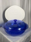 Vtg PYREX Cobalt Blue Ribbed Glass  2 QT Casserole Dish W/ Lid  024-S