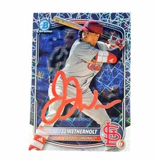 Tarjeta firmada por JJ Wetherholt de los Cardenales de San Luis autografiada por láser automática