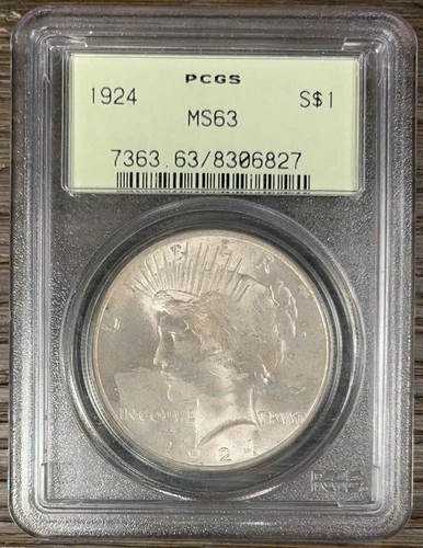 1924 Peace Silver Dollar PCGS MS-63 OGH Silver Dollar Slightly Toned $1 Coin