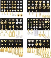 84 Pairs Gold Stud Earrings Set for Women Multipack, Fashion Style01-gold
