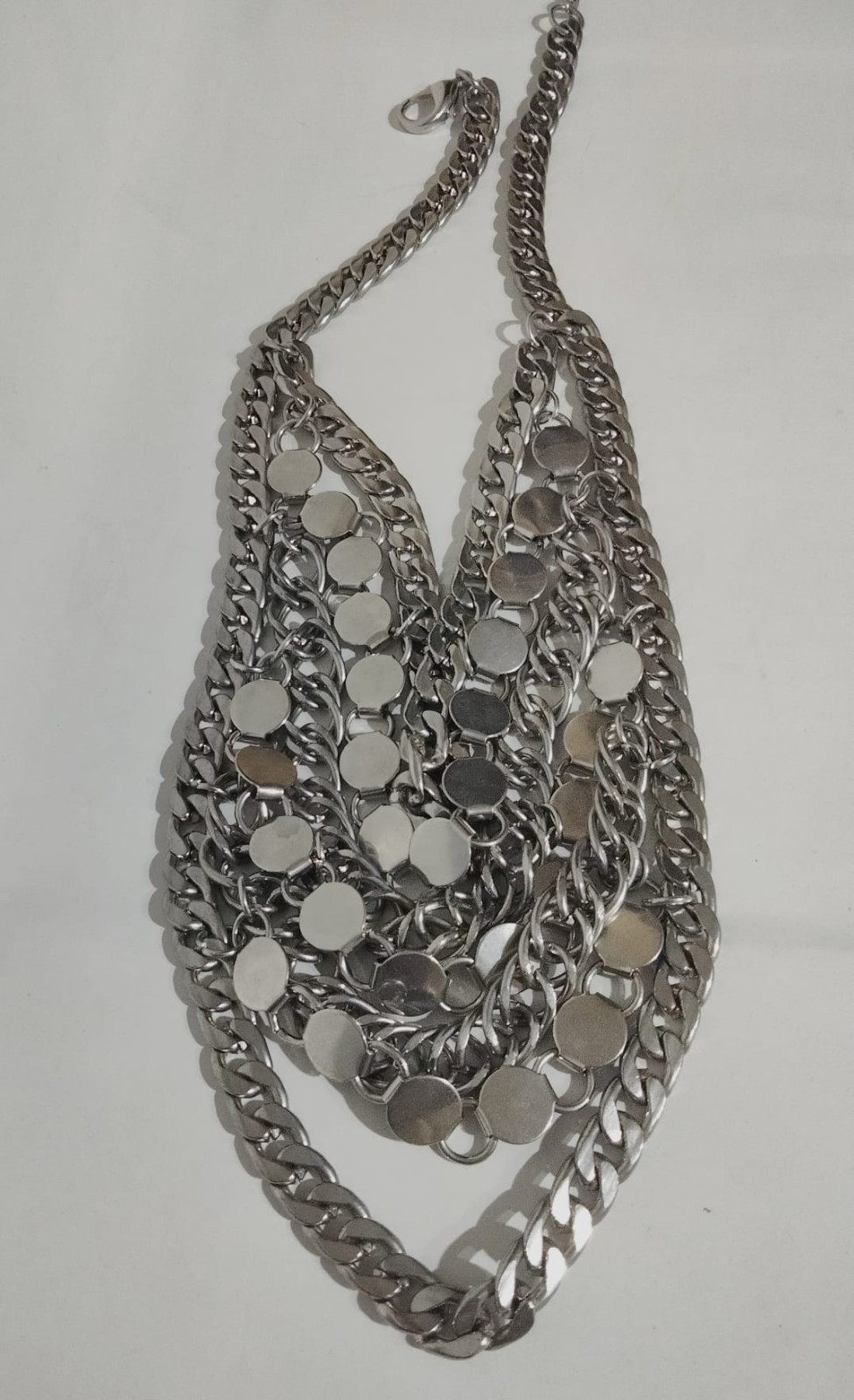 Chunky Silver Multi Layer Curb Chain Necklace Bol… - image 10