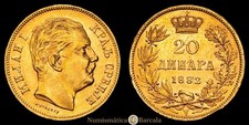  MILÁN IV OBRENOVIC 20 DINARA (6,41 gramosg) 1882 SERBIA Casa de la Moneda de V