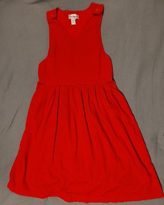 Bechamel Red Sleeveless 100% Cotton Corduroy Dress with pockets V Neck Button