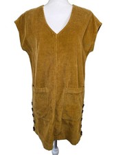 Madewell Women's XS Yellow Corduroy Button Front Sleeveless V-Neck Short Dress