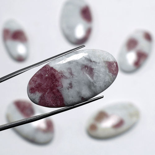 Lot 6 PC Natural Pink Tourmaline Quartz Hi-Grade 32-37mm Oval Cabochon Gemstones - Picture 9 of 12