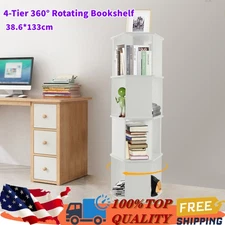 360° Rotating Bookshelf 4-Tier Modern Bookshelf Floor Standing Corner Bookcase