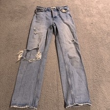 Abercrombie Fitch Jeans Womens 28/6 Blue The Dad High Rise Distressed Button Fly