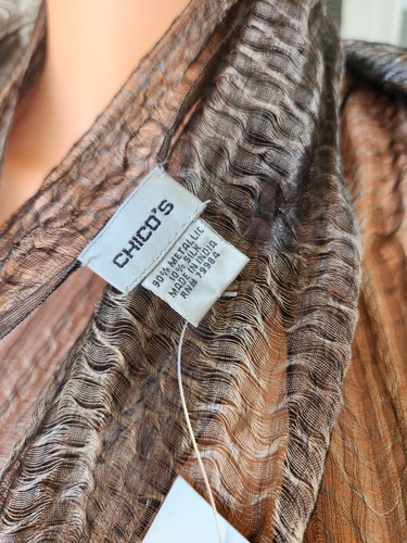 NWT Chico's Metallic Thread Silk Blend Oblong Gold Silver Scarf Wrap India 88x26 - Picture 15 of 19