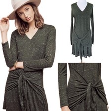 Anthropologie Dolan Long Sleeve Tie Waist Jersey Dress Size Medium Olive Gray