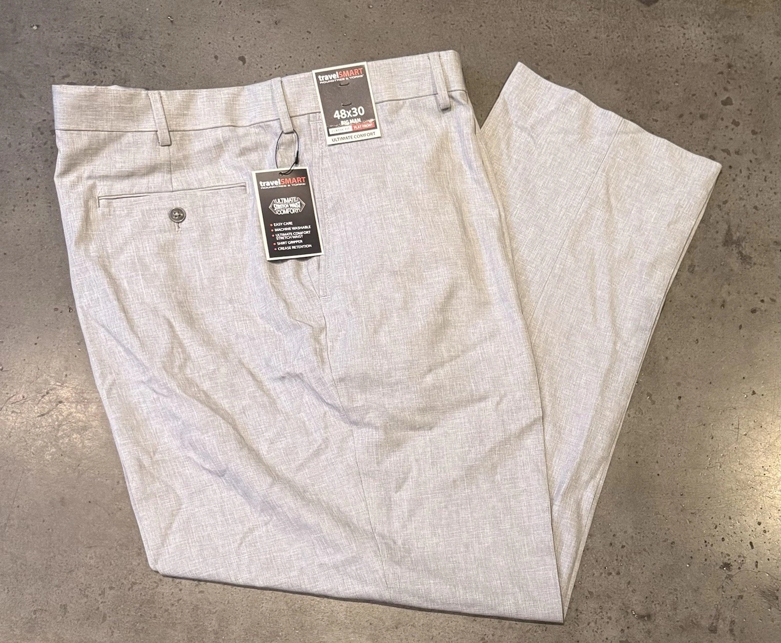 Roundtree & Yorke Travel Smart Ultimate Comfort Gray Dress Pants 48x30 NWT