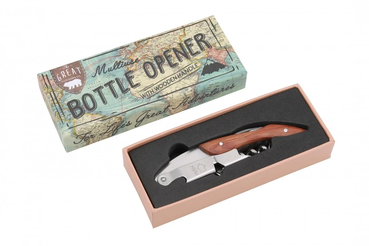 The Great Outdoors Bottle Opener Corkscrew - Wooden Handle Gift Boxed