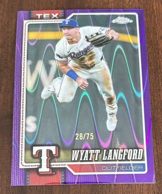2026 Topps Chrome Wyatt Langford Purple Raywave Refractor SP #213 Rangers /75
