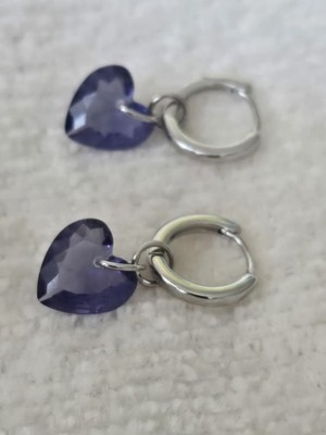 Damen Ohrringe Lila Kristall Herz Sterlingsilber. Länge 2cm. UK Verkäufer