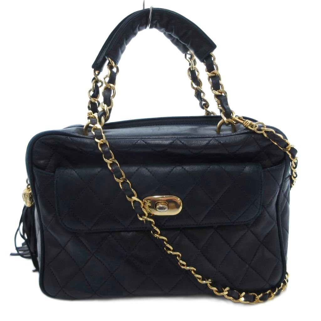 BRUNO MAGLI Shoulder Bag Hand 2way Leather Quilted Tassel hain Navy Navy FF