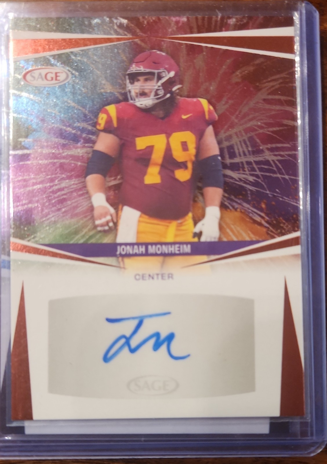 2025 Sage High Series - Autographs Jonah Monheim #A-JM6 Red (AU, RC)