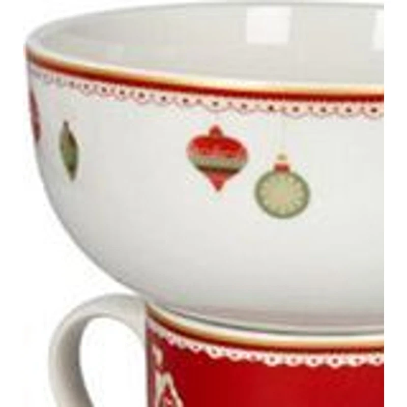 Mug con Ciotola Natale BRANDANI Villaggio in Festa Rosso Porcellana Colazione, fotografia 4 di 9
