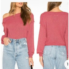 Free People We The Free Stay With Me Hacci Top Small Raspberry Pink SZ M boxy