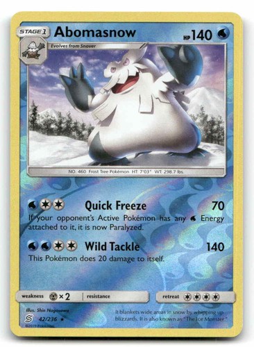 Abomasnow Reverse Holofoil SM - Unified Minds 42/236 NM Pokemon