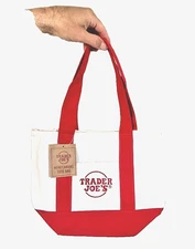 Trader Joe’s mini tote bag all cotton sturdy red 10" x 13" Ship 24hrs
